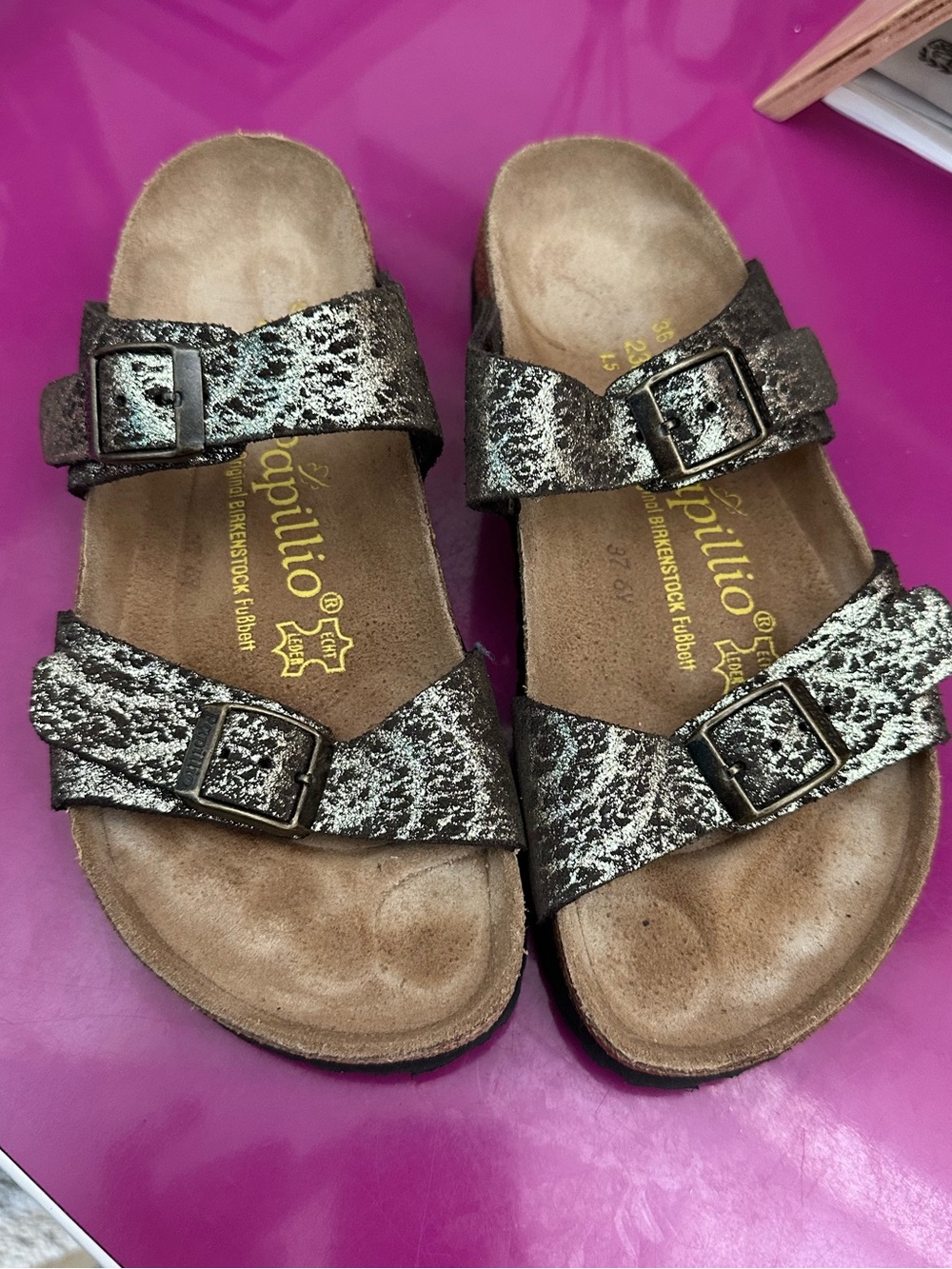 Birkenstock Arizona-Style Metallic Bronze Black Sandals